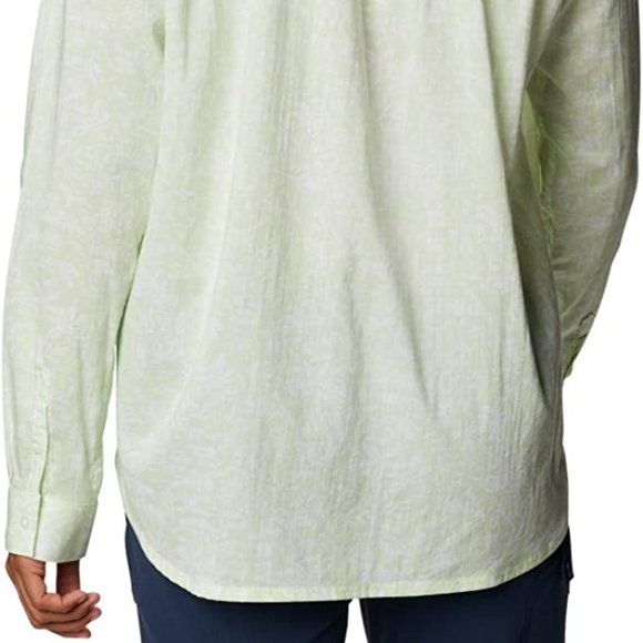 🆕Columbia Women's Slack Water Woven Long Sleeve Shirt, Light Lime Kona Print - Picture 5 of 5